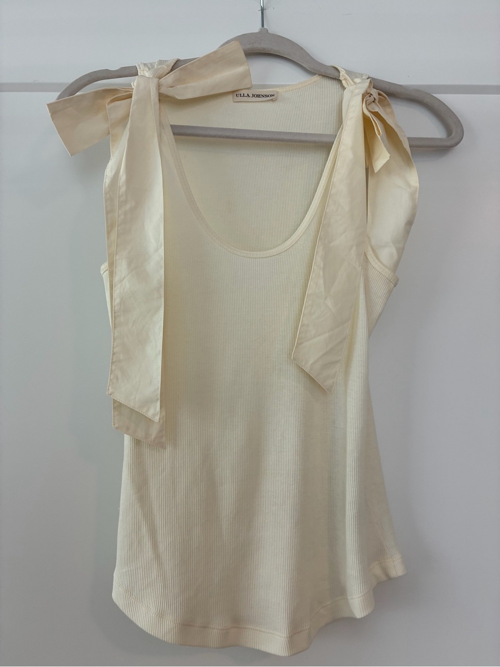 Ulla Johnson Cream Tie-Shoulder Ribbed Tank Top